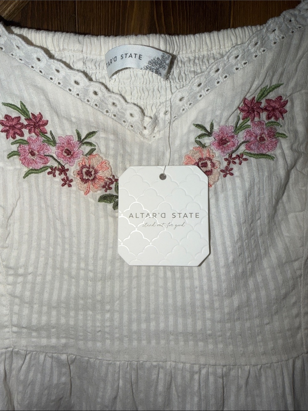 Altar'd State White Mini Dress with Pink Trim - Picture 10 of 11